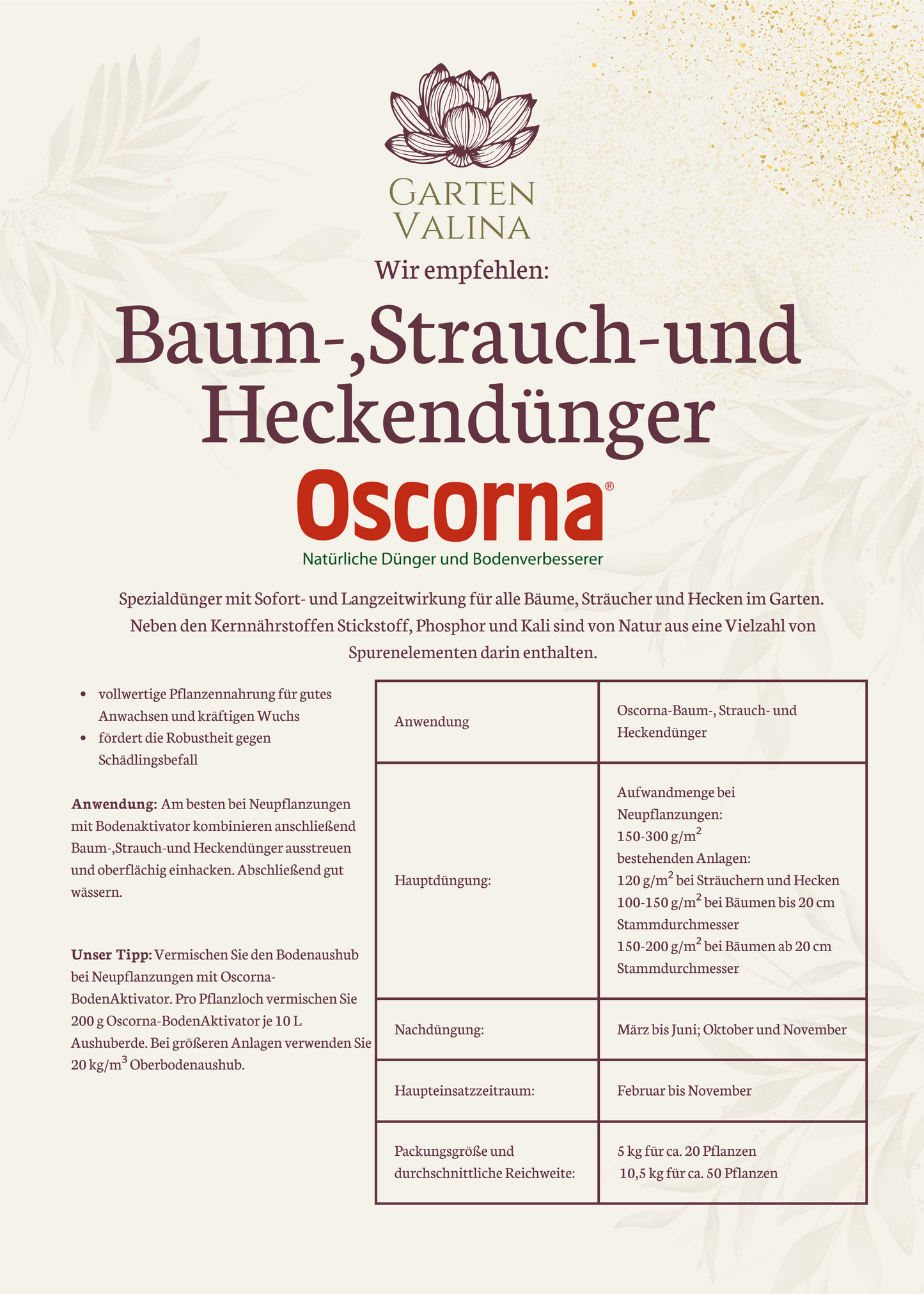 Oscorna Baum, Strauch, Hecke